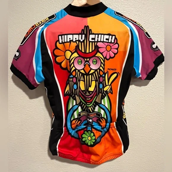 World Jerseys Biker Hippy Chick Zip Up Short Sleeve Active Top Groovy Size M - Picture 13 of 16